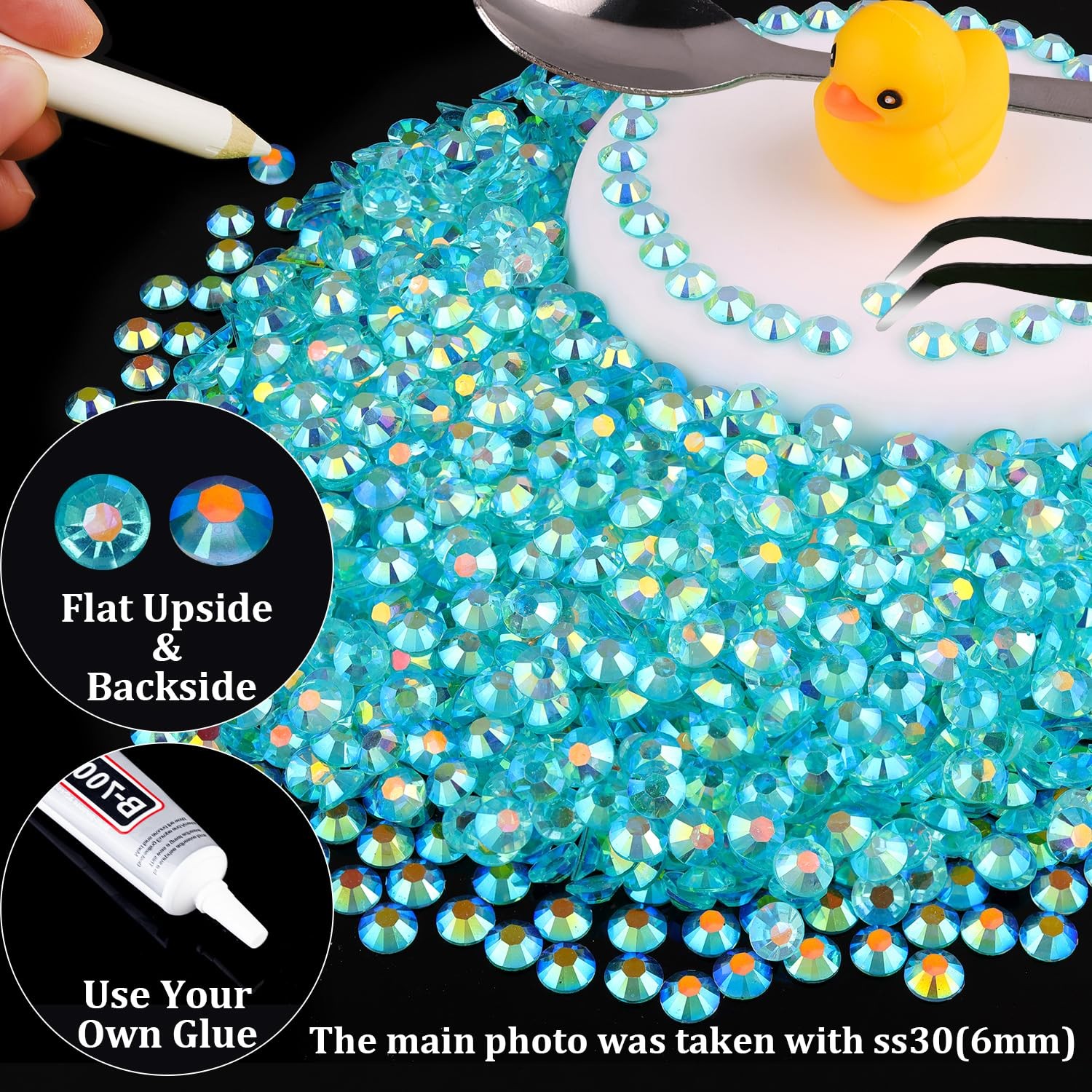 4000pcs 4mm Resin Rhinestones Bulk, Transparent Lake Blue AB Flatback Round J…