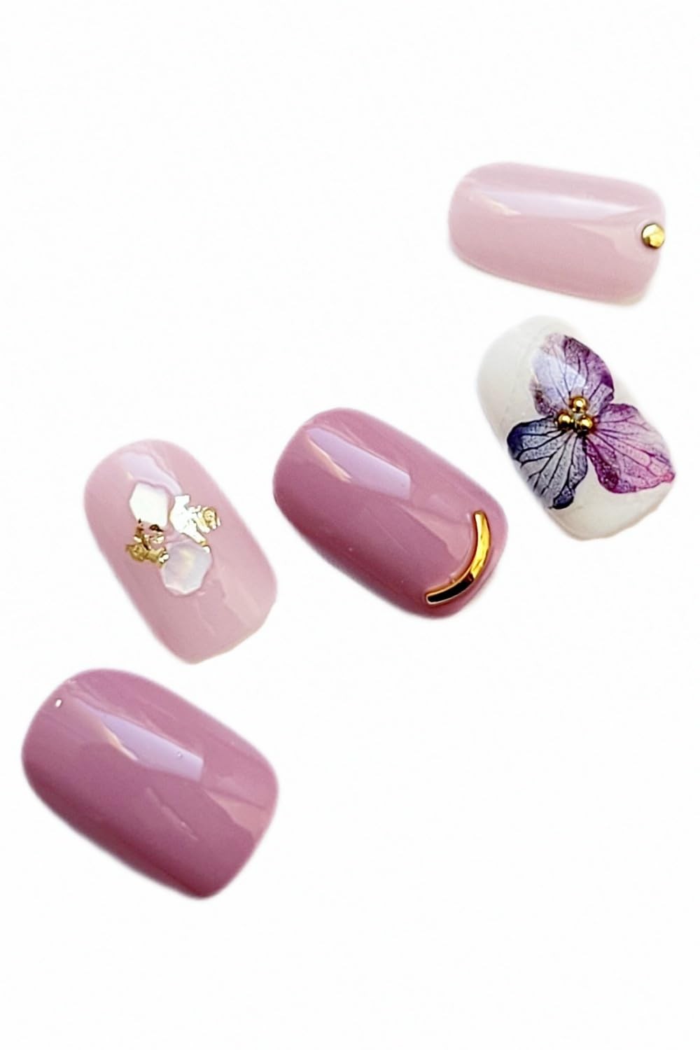 Nail Tips Short Oval Hydrangea Design Handmade 26pcs Japan