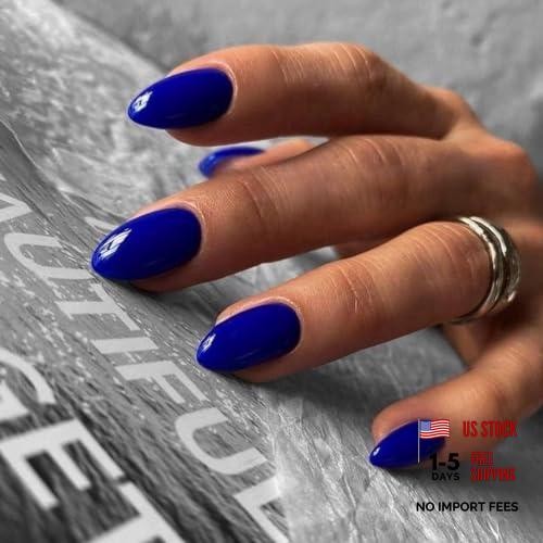 Oval Fake Nails – Royal Blue Press on Nails – Glossy Royal Blue