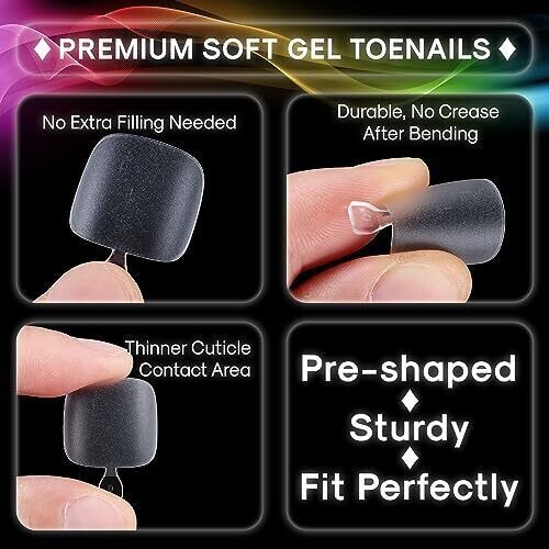 INENK Short CLEAR Gel x Toe Nail Tips Kit Fake Toenails Full Cover DIY Home M…