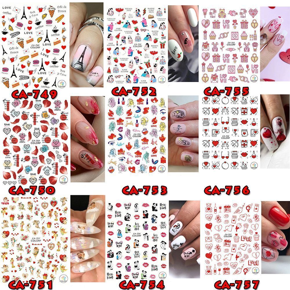 Rose Heart Lover Valentine’s Day 3D Nail Stickers Red Lips Abstract Face DIY NH4