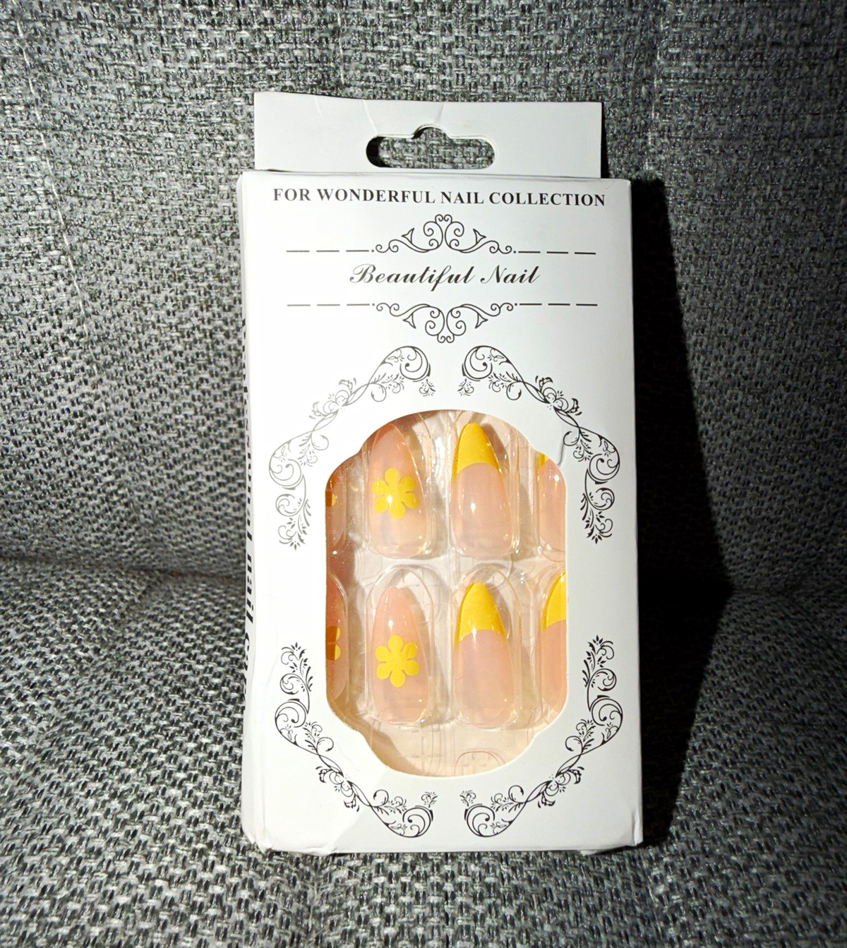 Beautiful Nail Nude & Yellow French Press-On Nails Almond Medium Floral Set