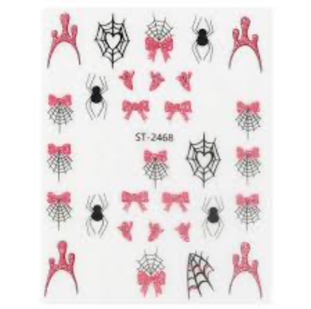 Nail Art Stickers NEW !! HALLOWEEN GHOSTS PINK GLITTER SPIDERS WEBS ST-2468