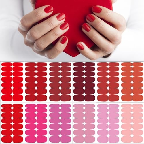 12 Sheets Red Pink Series Solid Color Nail Wraps Full 12 Sheets, Red&pink