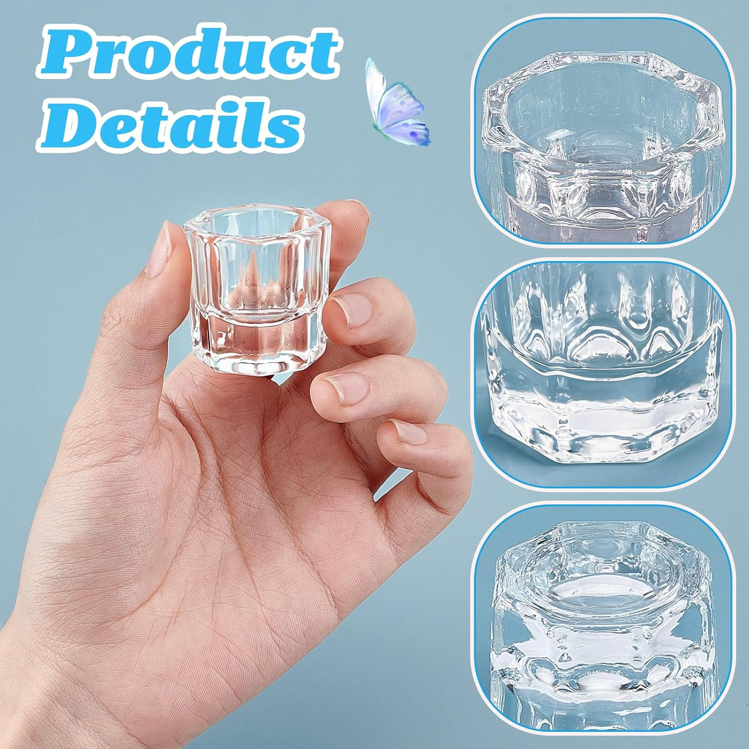 20PCS Nail Art Dappen Dish Cups for Acrylic Liquid and Powder Clear Glass Nail