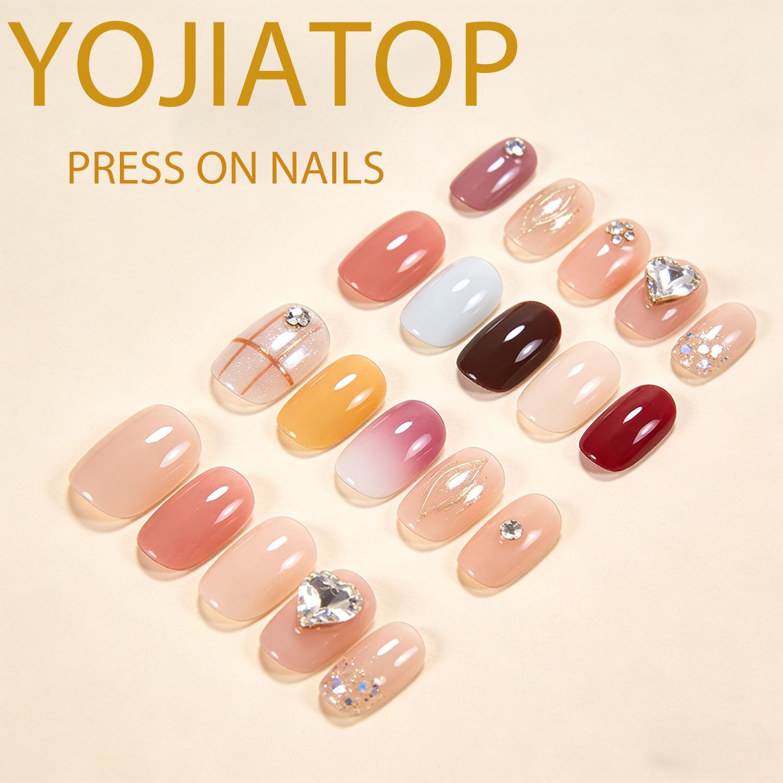 Medium Press on Nails Square Fake with Pink Medium, white pink nude