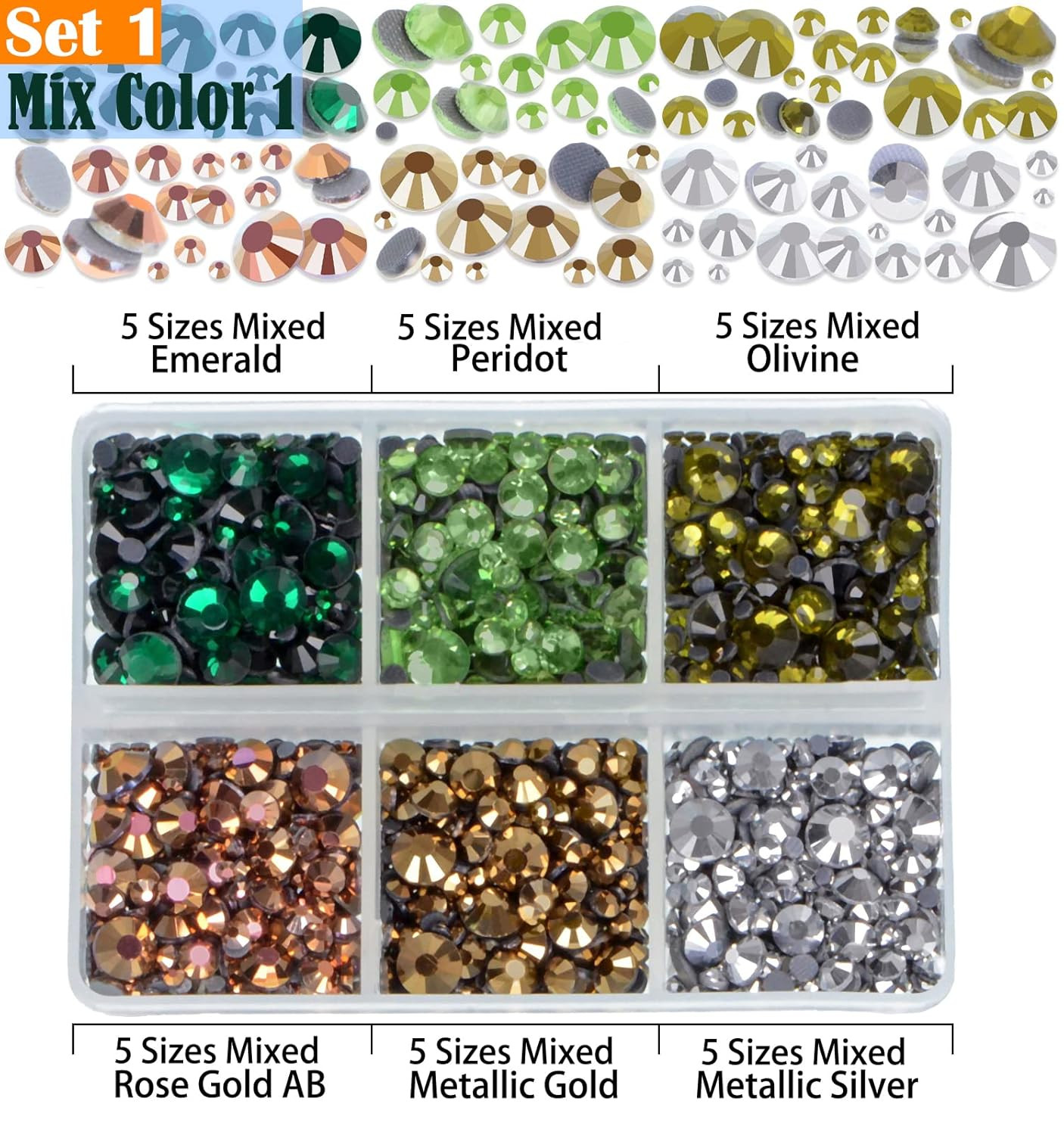 10000pcs Hotfix Rhinestones 24 Colors 5 Sizes Crystal Gems Craft Kit