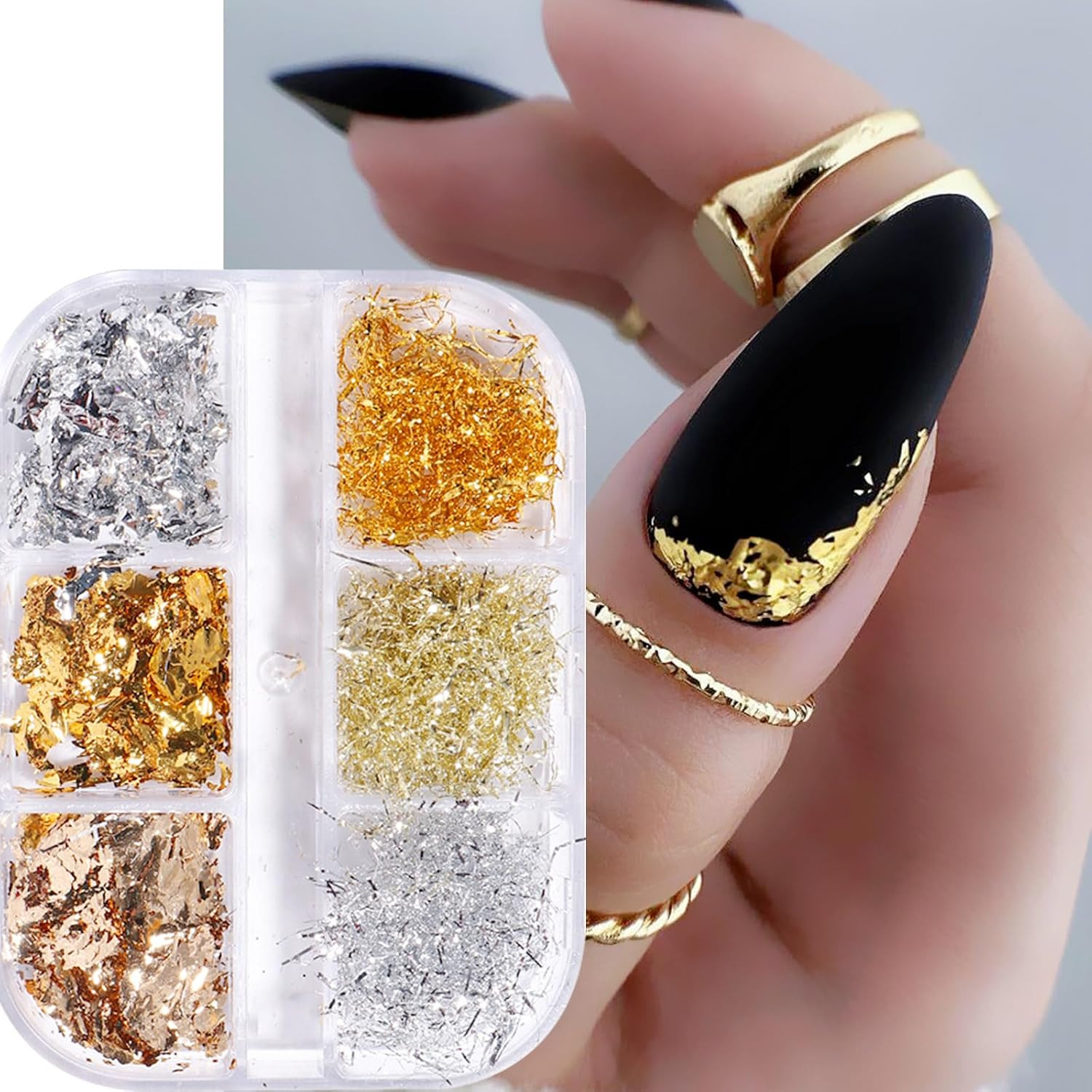 Metallic Chrome Mirror Nail Art Powder Set, Gold Silver Nail Foils Gorgeous Nail