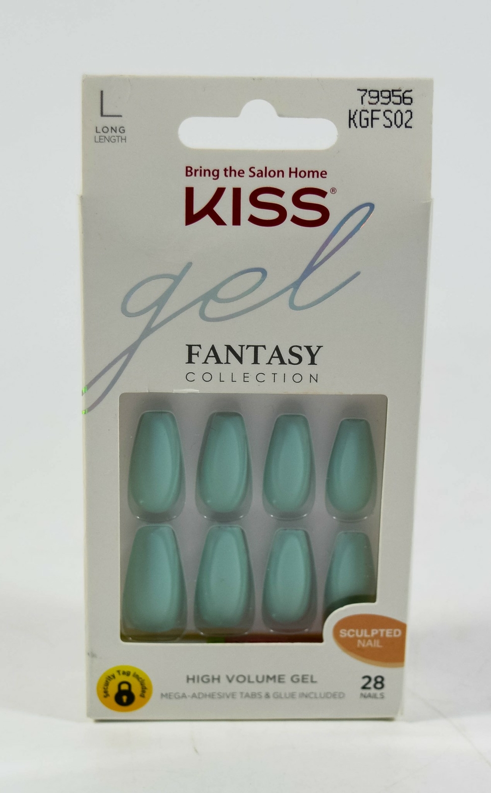 Kiss GEL FANTASY press-on glue 28 Nail LONG Coffin 79956 KGFS02 Mint Green matte