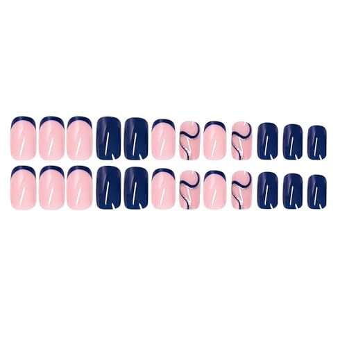 Short Square Press on Nails French Tip Fake Nails Full Cover Medium Square18