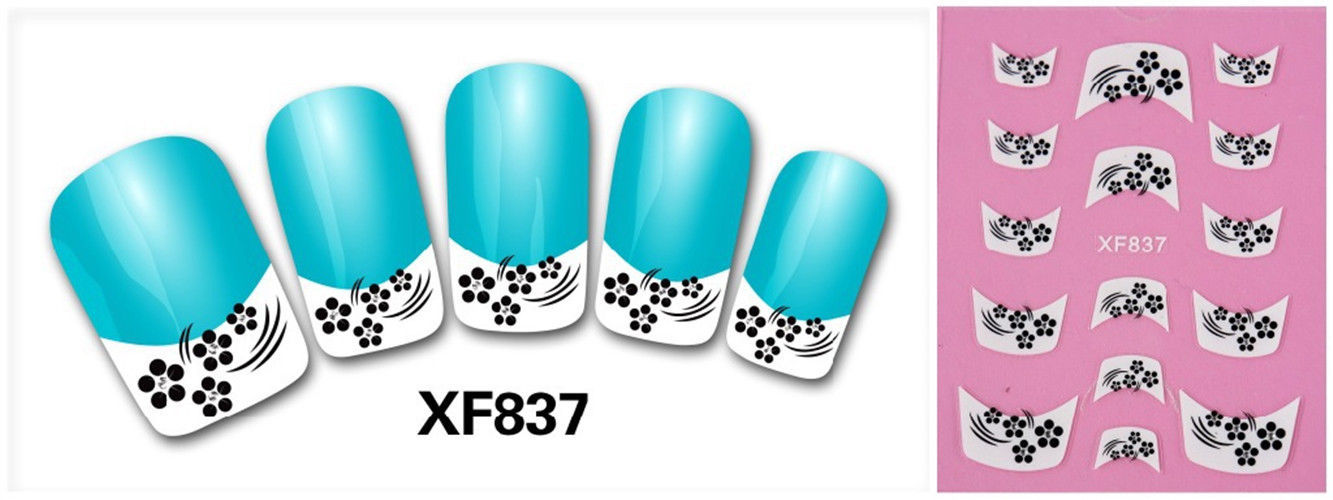 Nail Art French Stickers White 3D Flowers Stones Design Decoration Tips