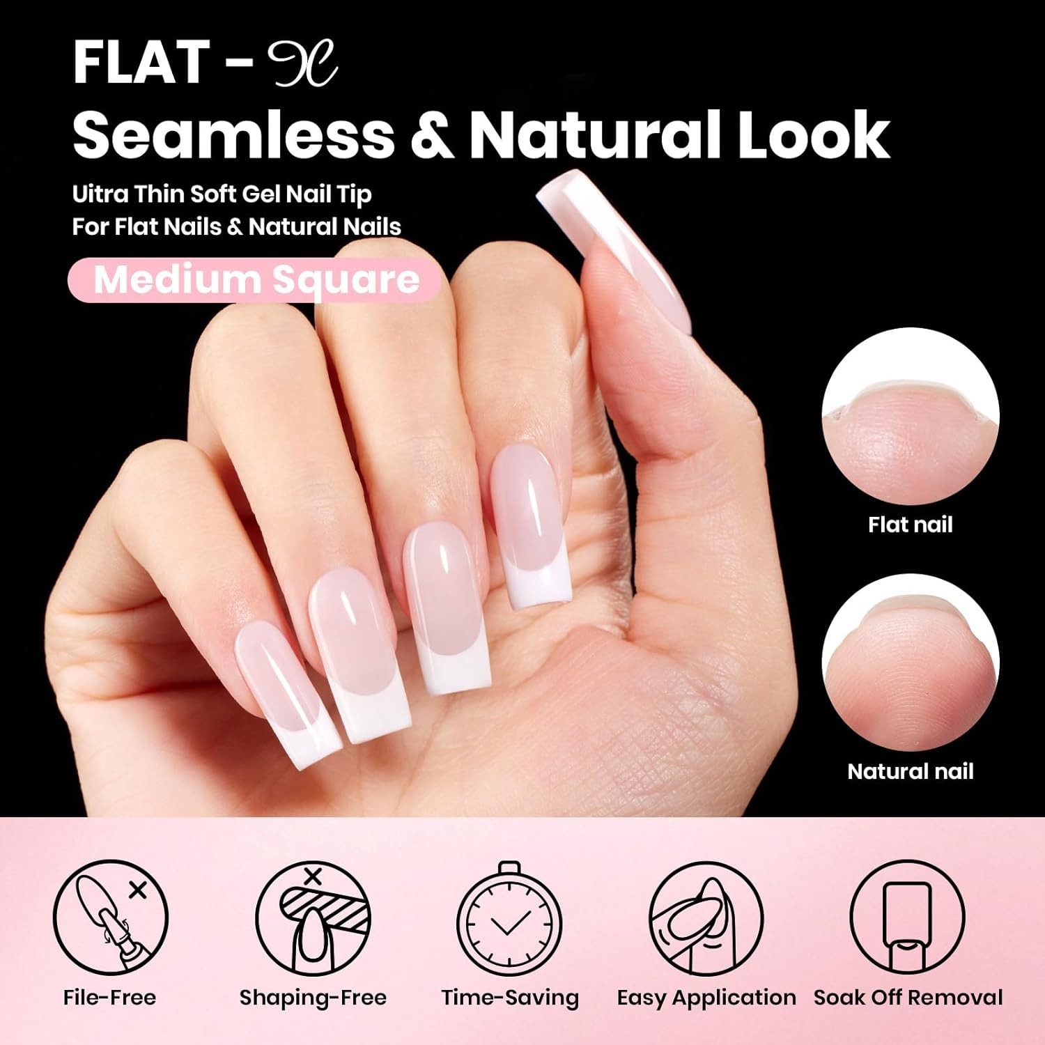 Beetles Gel Nail Kit Flat-X, Square Medium, 320pcs 16 Sizes Nail tips, with 1…