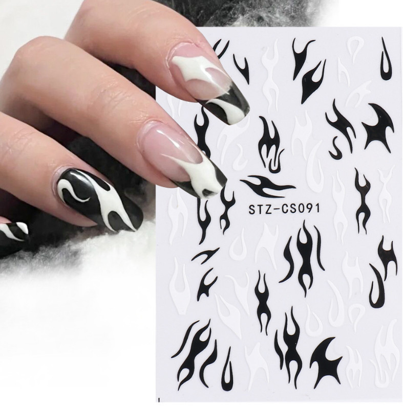 3D Holographic Black Butterfly Abstract Face Line Nail Stickers Decal DIY NS7