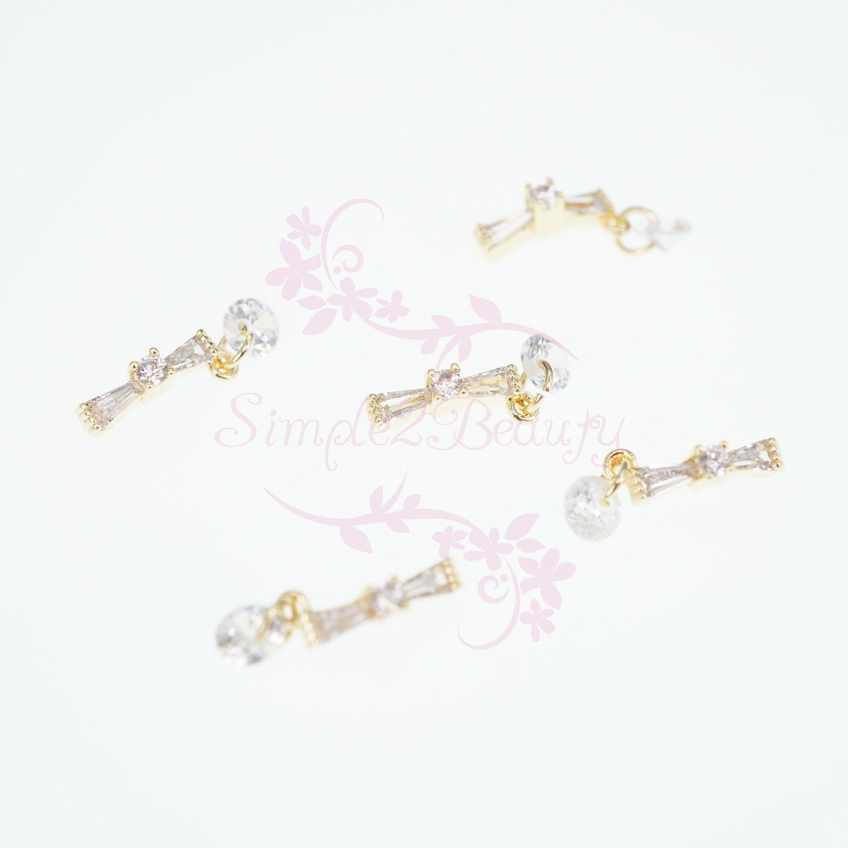 5 Clear Zircon Bow Shape Dangle Design Luxury Nail Art Manicure Jewelry Charms