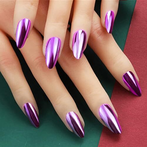 Chrome Metal Press on Nails Glossy Shine False Nails Gel Glue on Nails Purple