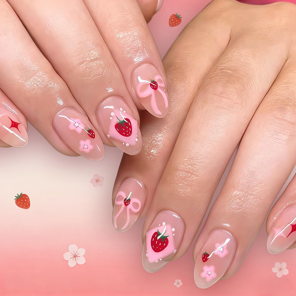 24pcs Short Pink Heart Glitter Nails. Shiny, Reusable for Parties & Any Occasion