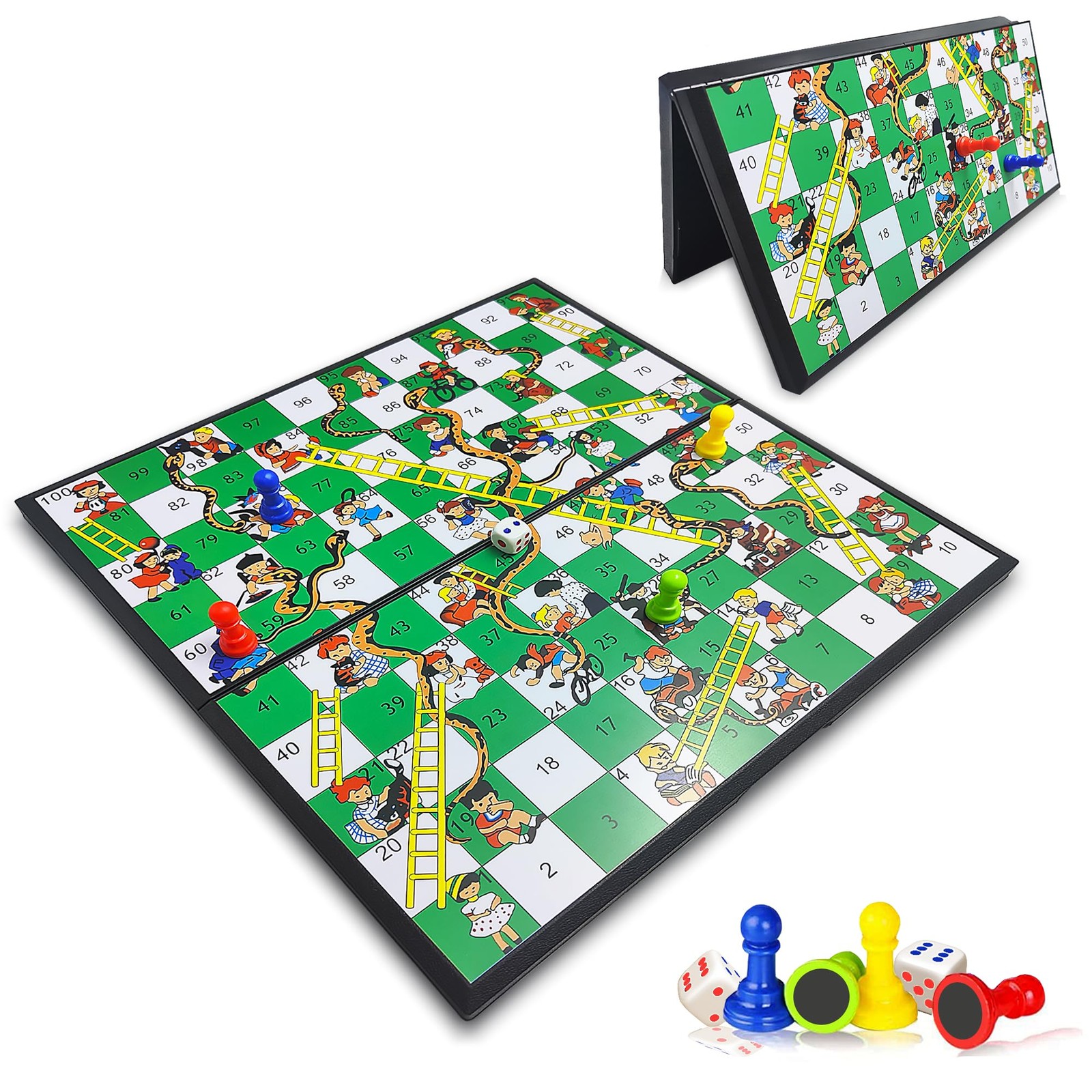 KIDAMI Magnetic Snakes and Ladders Board Game Set, Folding Portable Medium