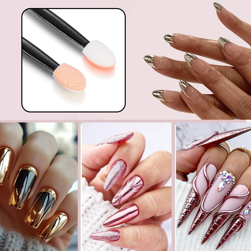 50PCS Nail Powder Sponge Brushes Double Sided Chrome Pigment Applicator