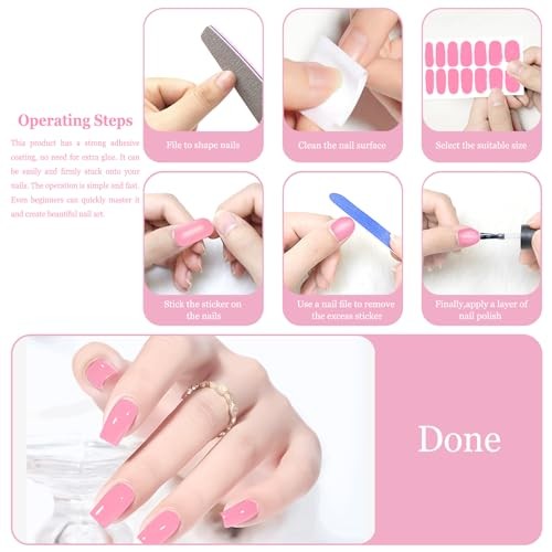 12 Sheets 168 Pieces Solid Color Nail Polish Strips, Self-Adhesive Dark Pink