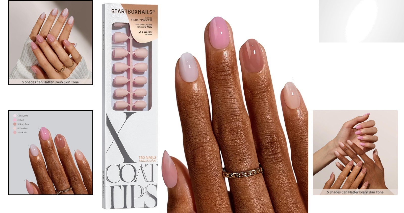 5 New BTARTBOX Press On Nails, Almond, Various Colors See Photos