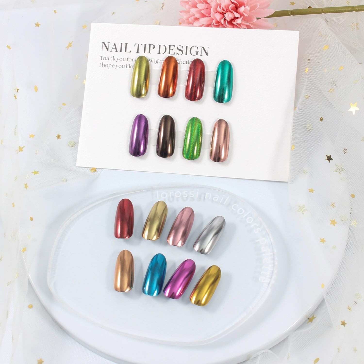 16-Piece Mermaid Nail Pigment Set – Chrome and Holo Powders for Elegant Designs