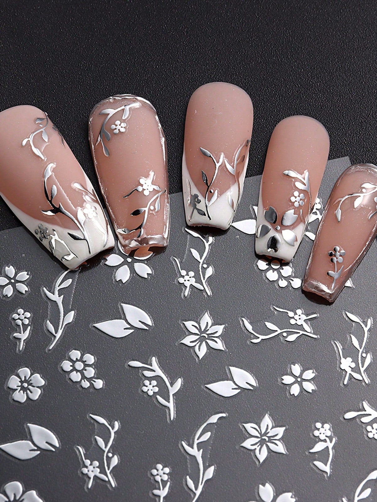 3pcs Flowers Nail Art Stickers Gold Rosegold White Spring Summer Simple Florals