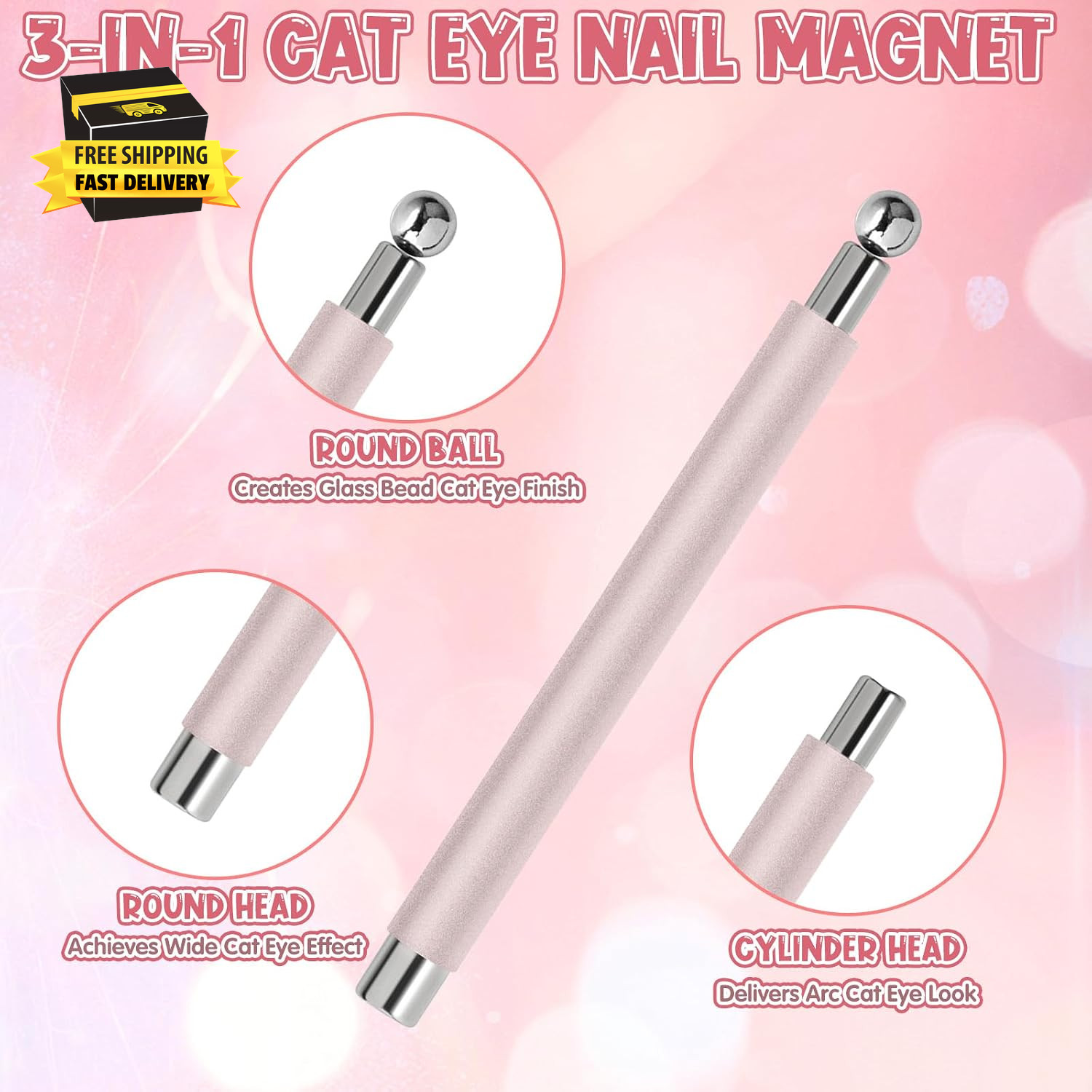 3Pcs Cat Eye Magnet for Nails – 3-In-1 Nail Art Magnet Kit with Scissor & Cylind