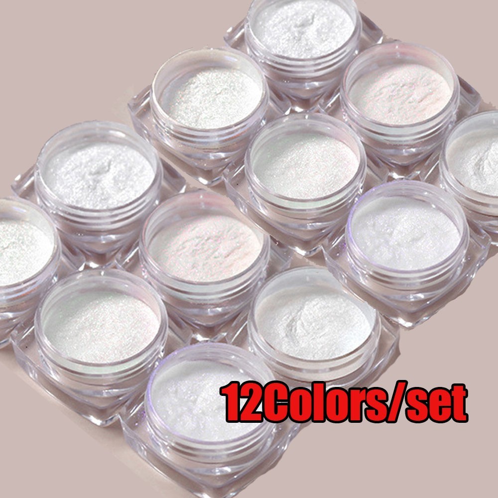 12Pcs Moonlight Multi Pearl Chrome Nail Powder, Super Glossy Clear Mirror Effect