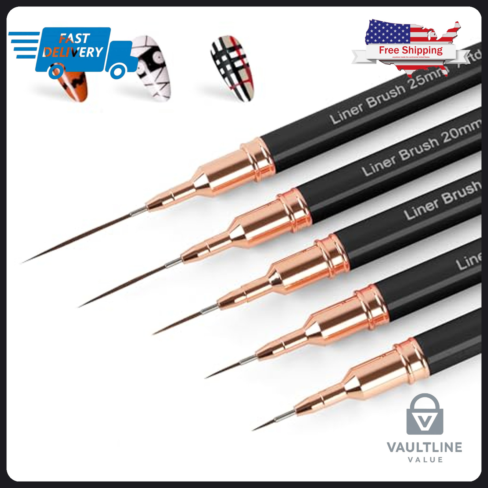 5 Piece Artdone Nail Liner Brush Set – Metal Handle Fine Detail Art Tools