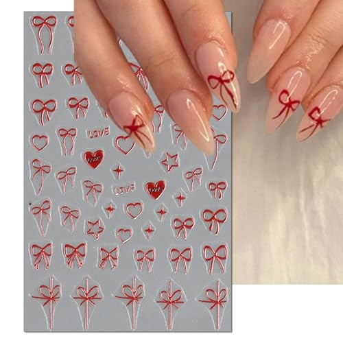 Bow Nail Art Stickers – Valentines Day Pink Heart Bow Self-Adhesive Bow&Heart