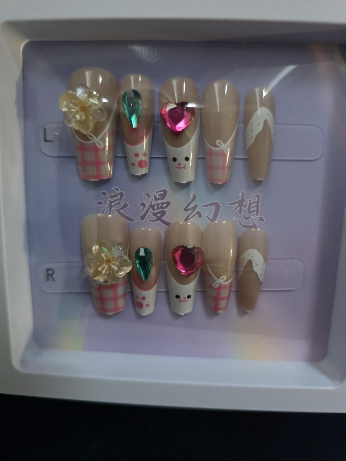 Romantic Fantasy Press On Nails Lot 6 Luxury 3D Bow Flower Pearl Nail Kit Set 2