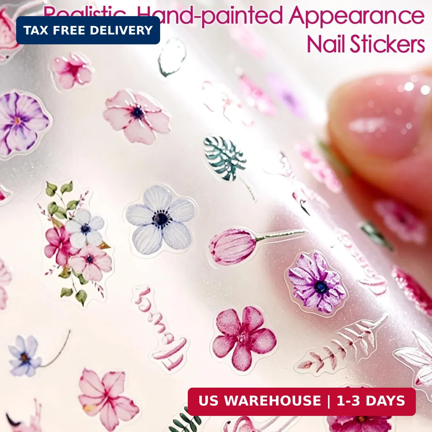 Gel Nail Stickers for Nail Art: 5D Embossed Summer Flower Nail Decals 4Pcs | Adh