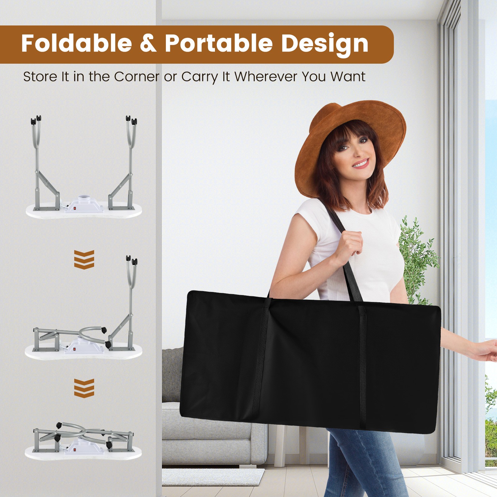 Folding Manicure Nail Table on Wheels w/Soft Wrist Pad & Electric Dust Collector