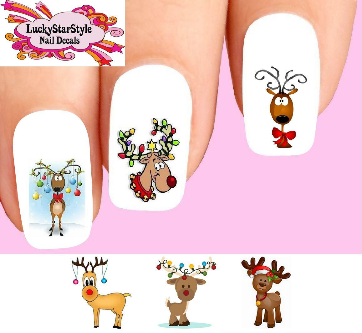 Waterslide Nail Decals Set of 20 – Christmas Holiday Reindeer Ornaments Assorted