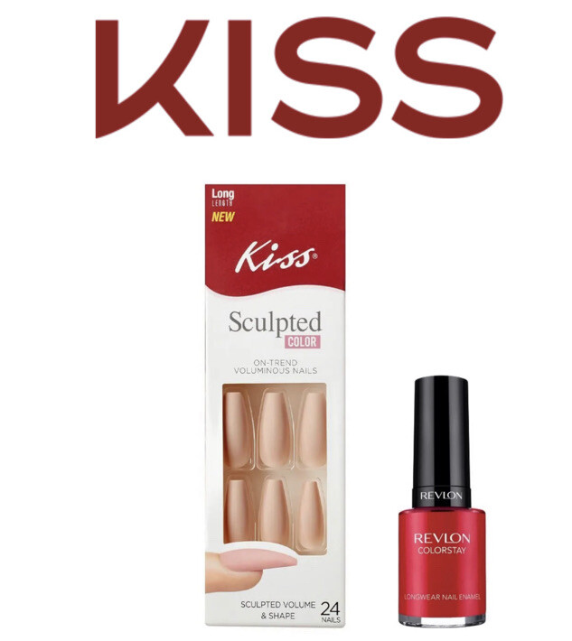 Kiss Sculpted Color Glue On Nails Nude Matte Long Coffin Farewell + FREE gift