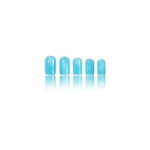 Lake Blue Press on Nails Medium Square SWEKKE Fake Nails Full Cover Jewelry