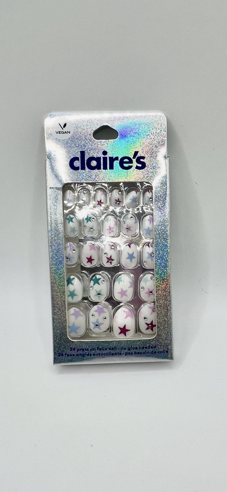 Claire’s Press-On Nails White Star Design Self Adhesive 24ct