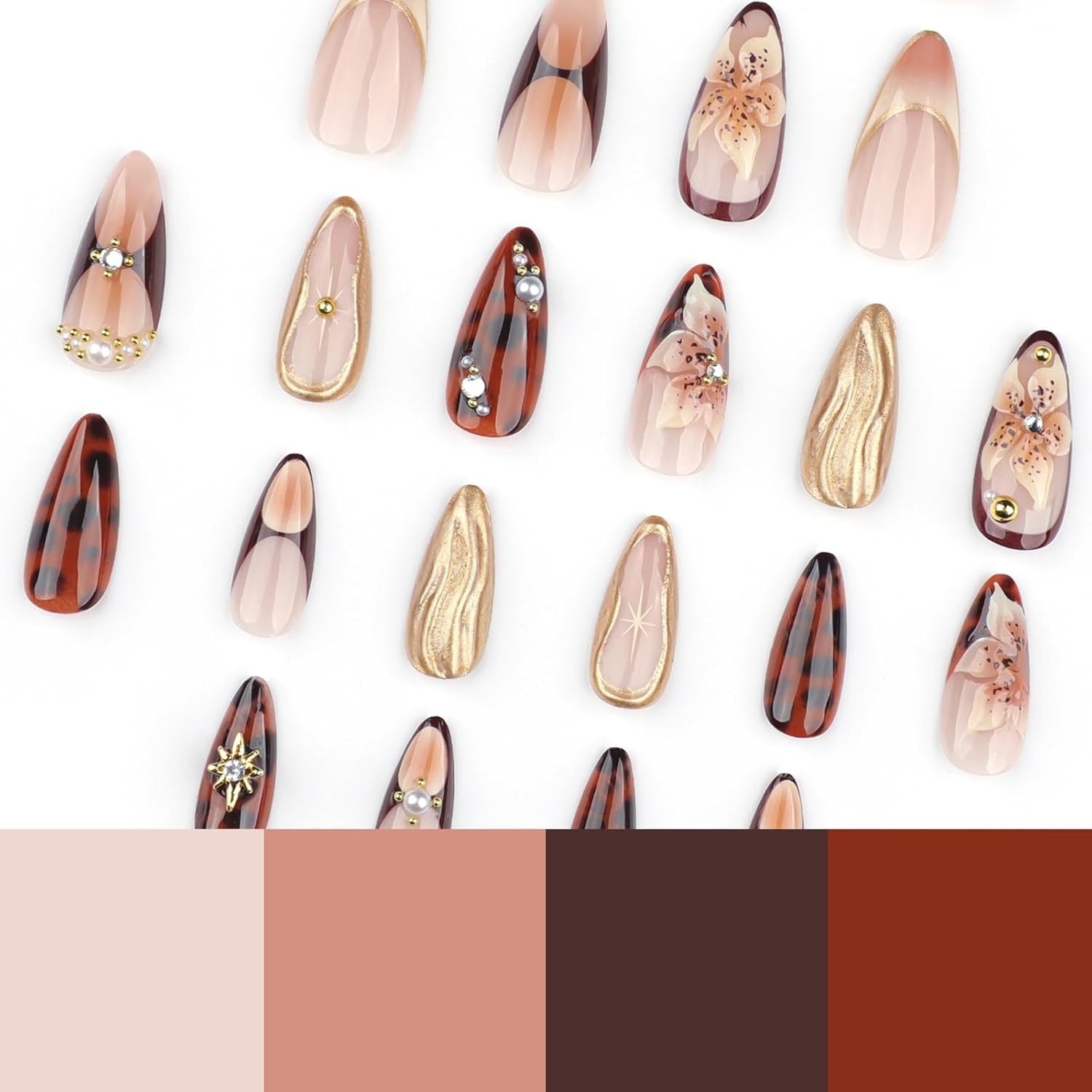 Handmade Press On Nails Almond Medium Long 3D Fake Nails with Charms style01