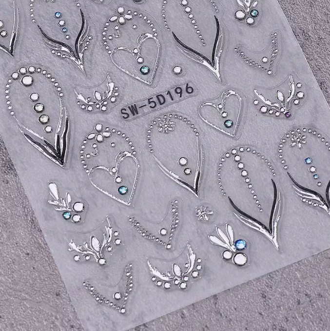Beautiful Embossed Jelly Necklace Nail Stickers 3D Pattern Easy ApplyLongLasting