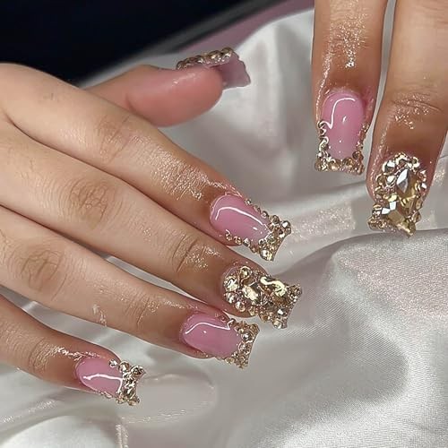 RUOKEXIN Medium Press on Nails Square Fake Nails Pink False Medium Style-Z5Z16