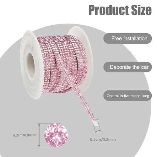 16.4Ft Bling Car Trim Self Adhesive, Glitter Car Accessories, Rhinestone Pink