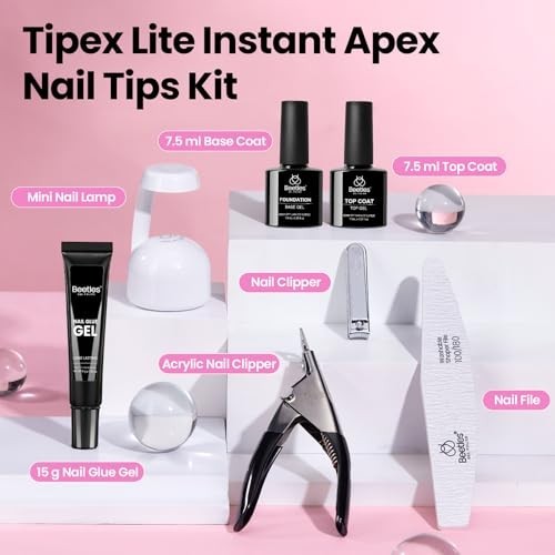 192pcs Almond Medium Nail Tips Kit with UV Glue, Base & Top Coat, Mini Lamp & To