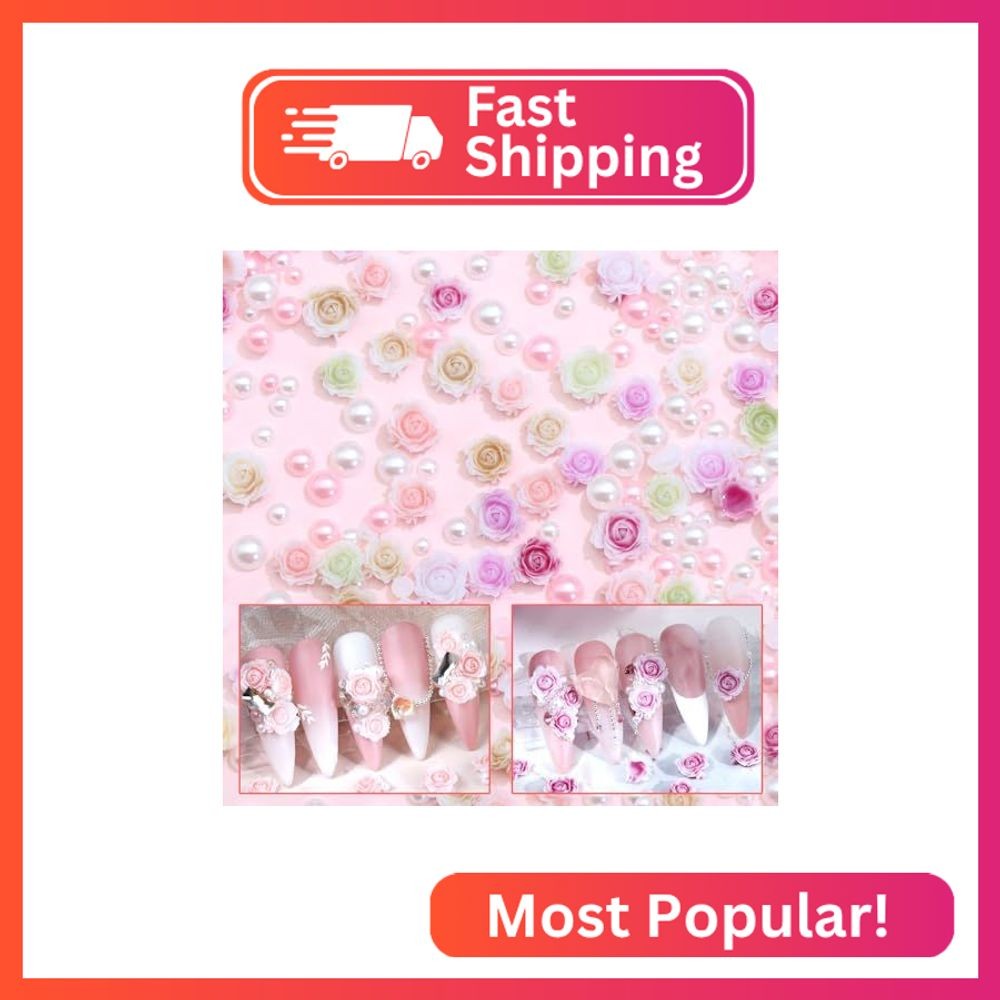 RODAKY 300pcs Flower Nail Charms – Resin 3D Rose & Floral Mix Color Gradient Nai