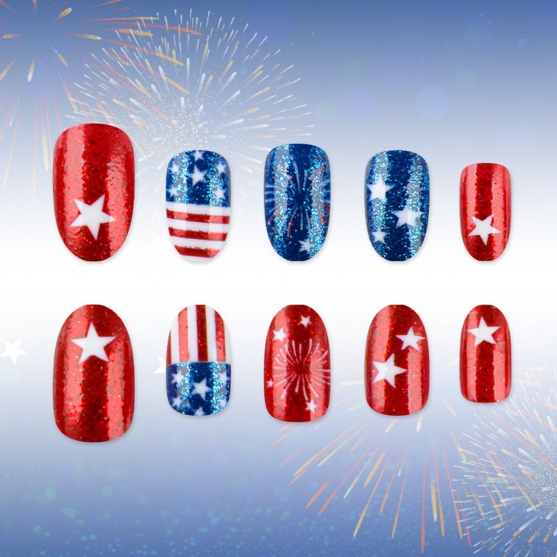 48pcs Independent Sun Star Flag Fireworks Wearing Armor Medium length Nail Art