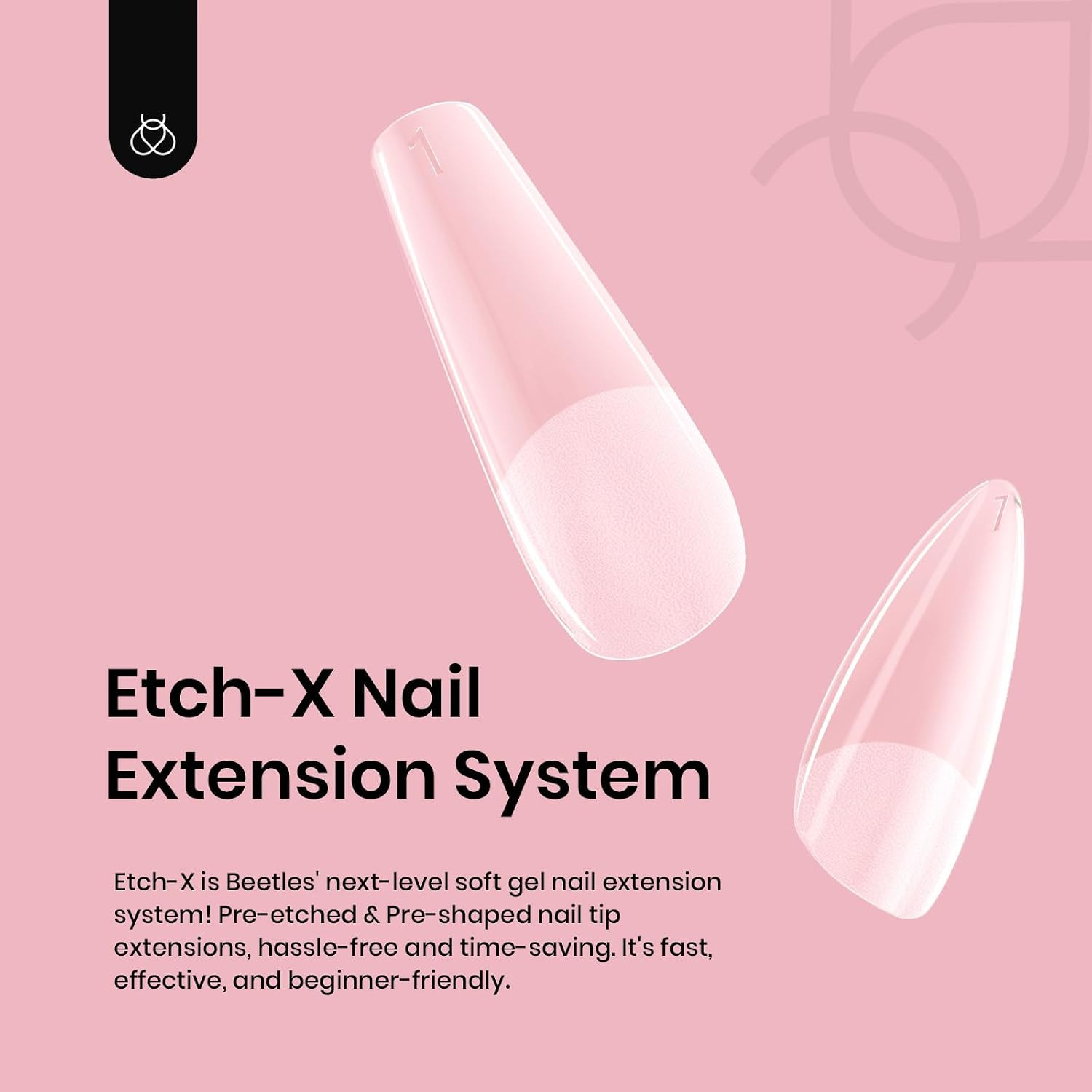 Beetles Gel Nail Tips Medium Almond Etch X, 12 Sizes 288 PCS | Half Matte Press