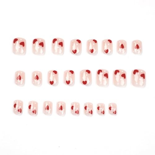 Heart Press on Nails Short Square With Design White Dots Love Fake square55