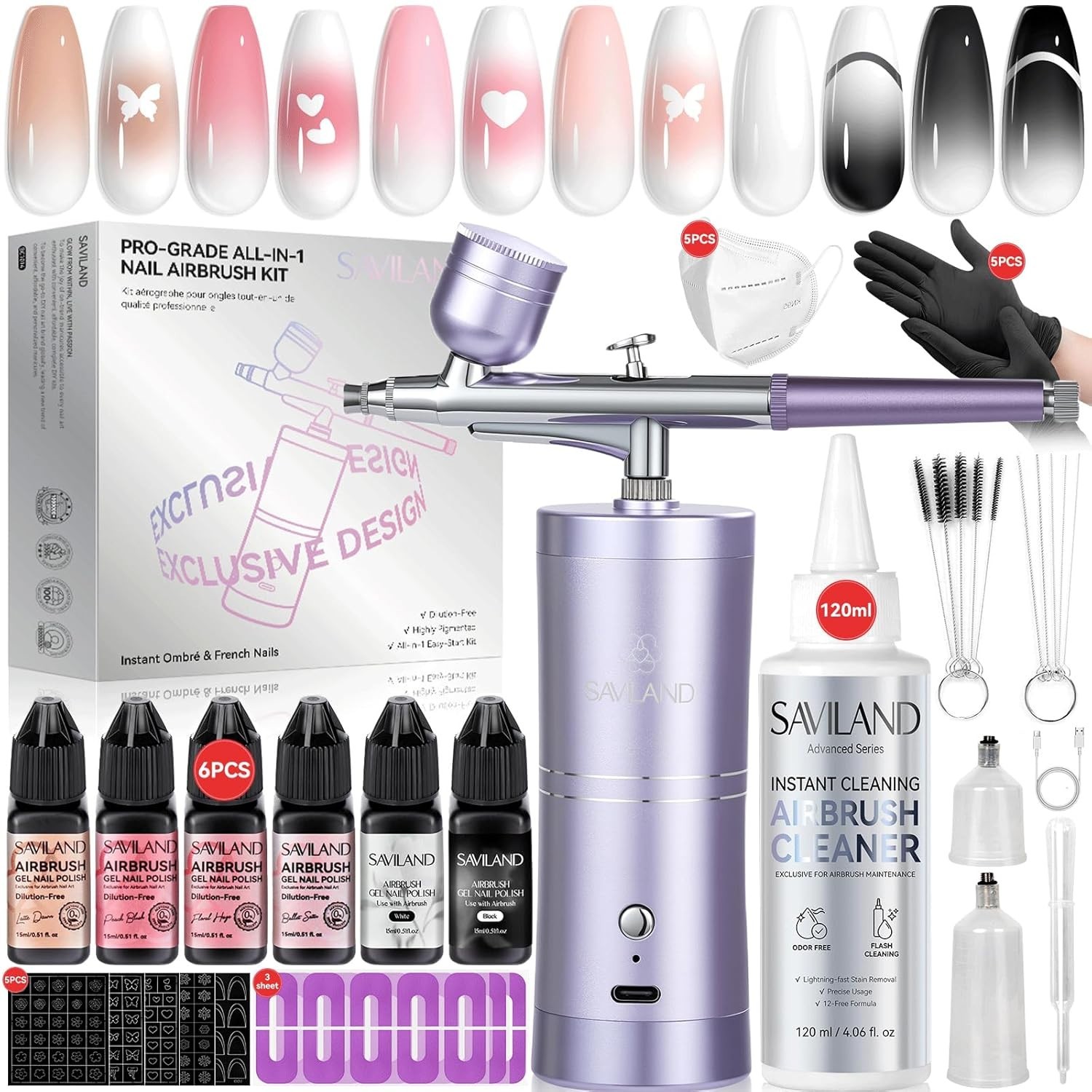 Instant Nail Art Kit with Airbrush & Stencils