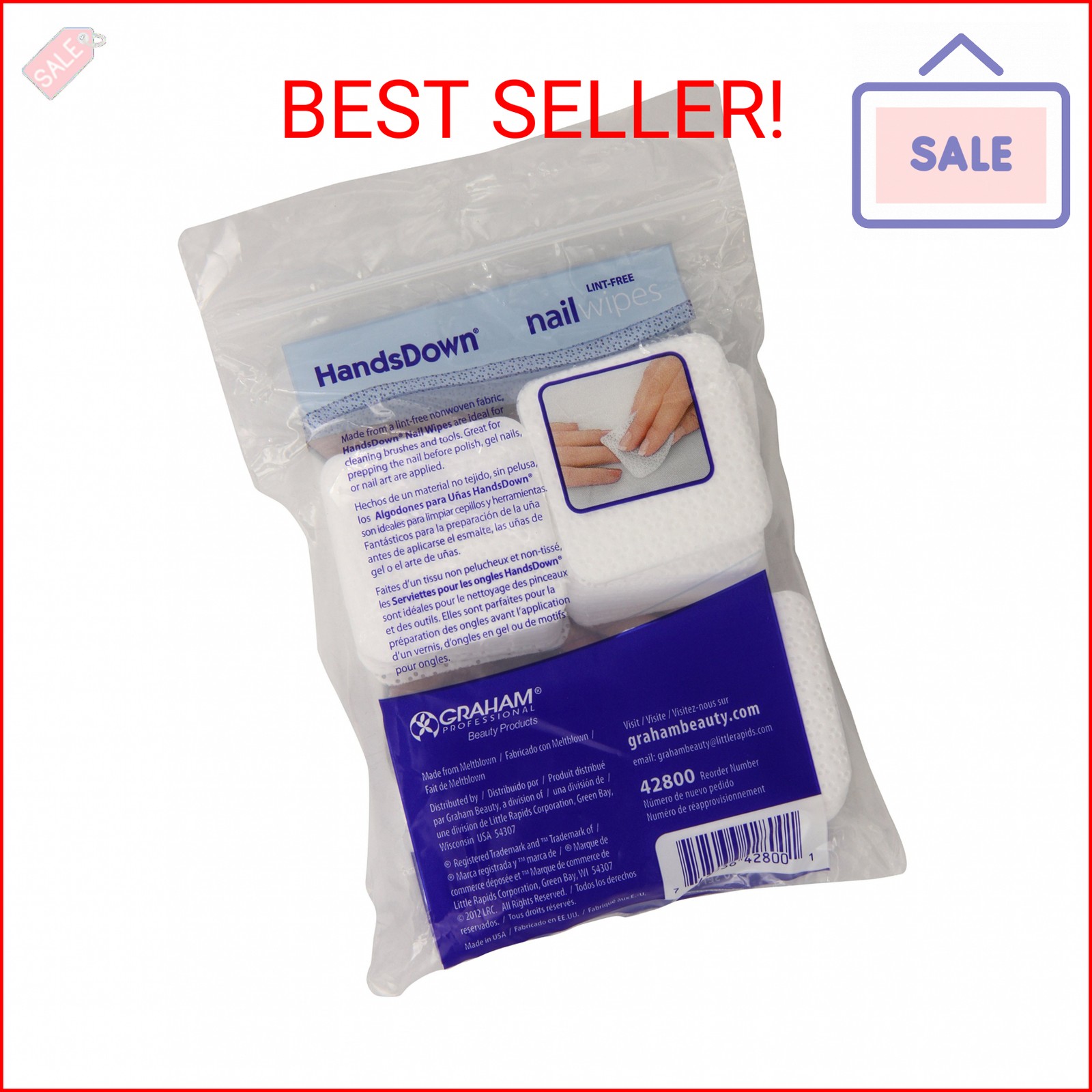 Graham Hands Down Nail Wipes, 200 Count