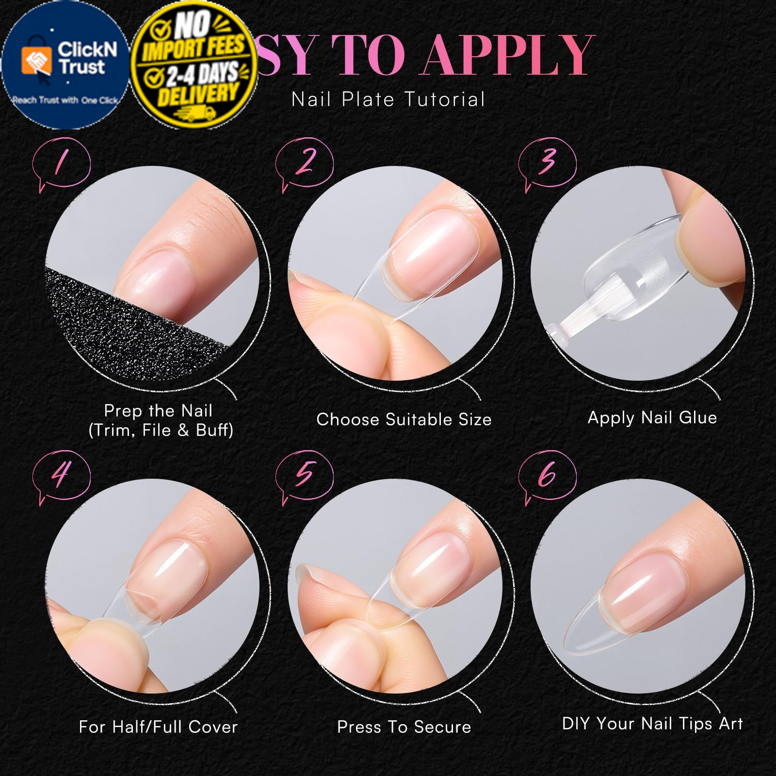 Makartt Medium Almond Nail Tips: 240PCS, 15 Sizes, Half Medium-Long, Clear