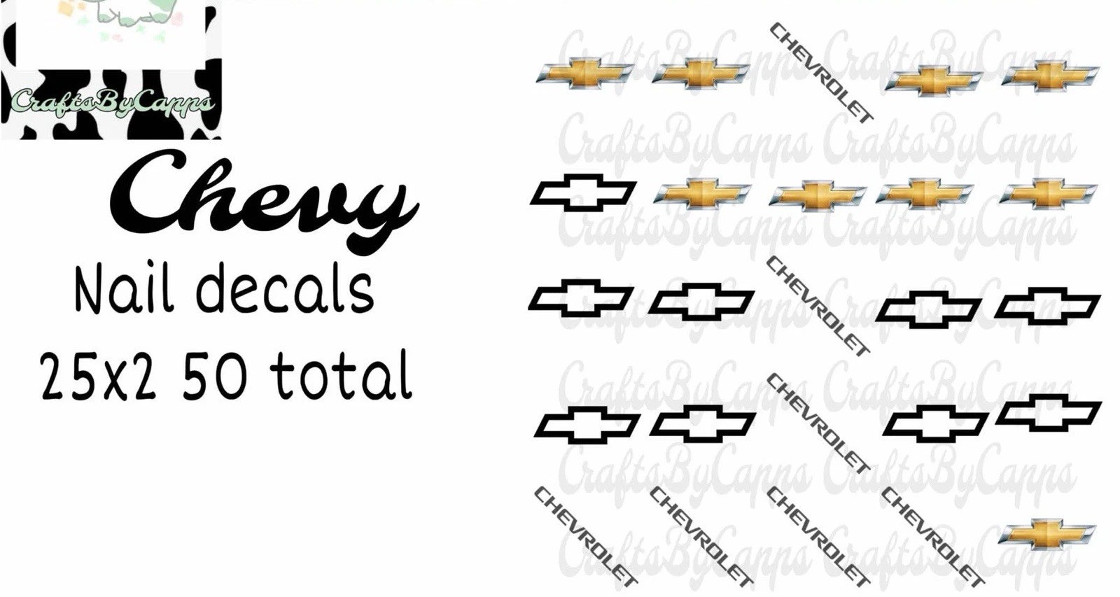 Chevy Waterslide Finger Nail Decals Instructions set of 50 KC Bonus